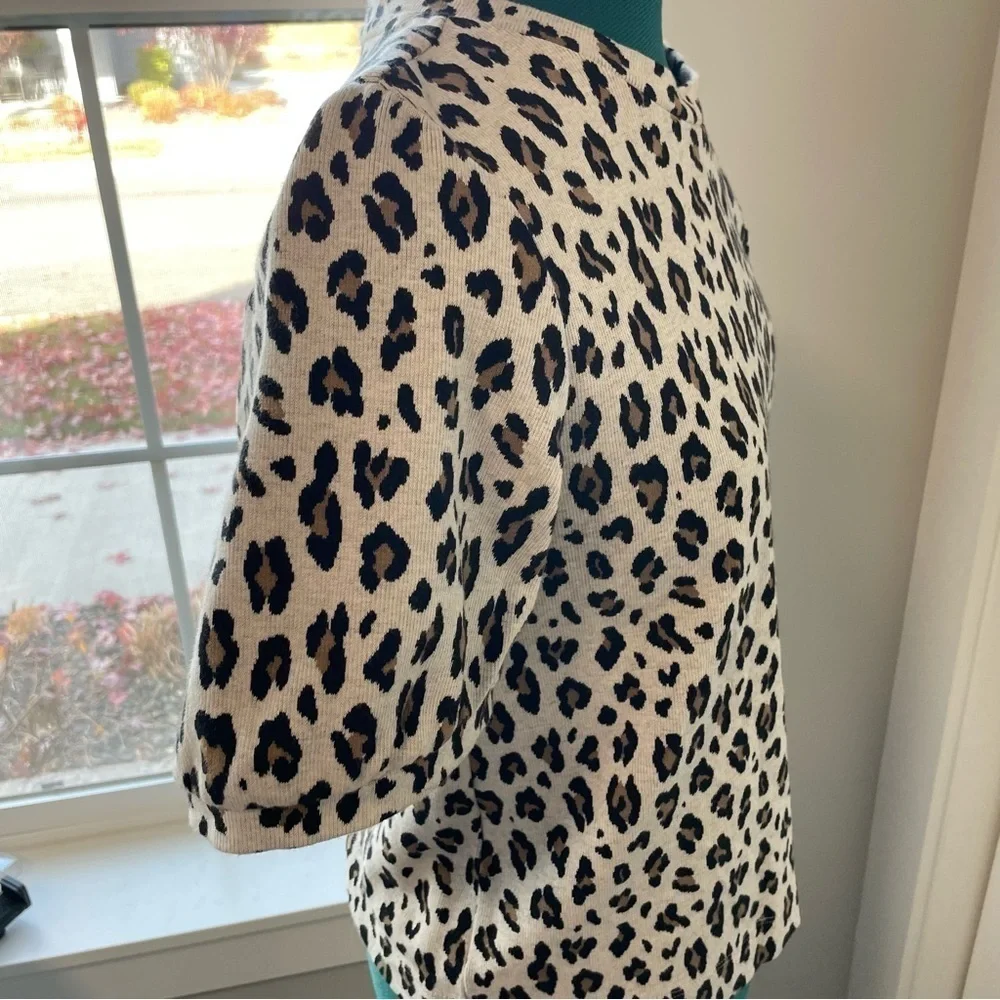 Loft Leopard Print Short Puff Sleeve Sweater Top